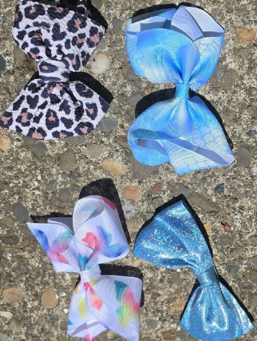 Kids Hair Bow Set - Blue, Light Blue, Pink Leopard & Multi-Color Prints